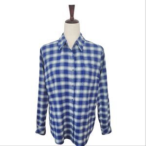 Dickies Crafted For Women Blue & Green Plaid Button Down Flannel Shirt